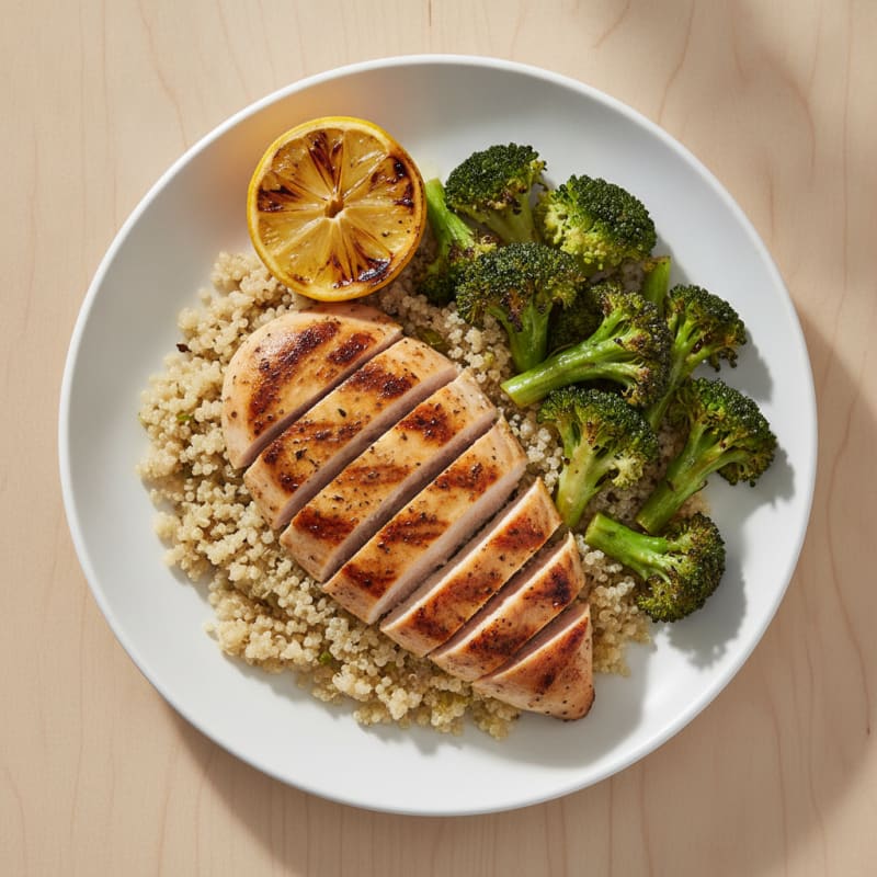 Grilled Chicken Breast with Quinoa and Roasted Broccoli