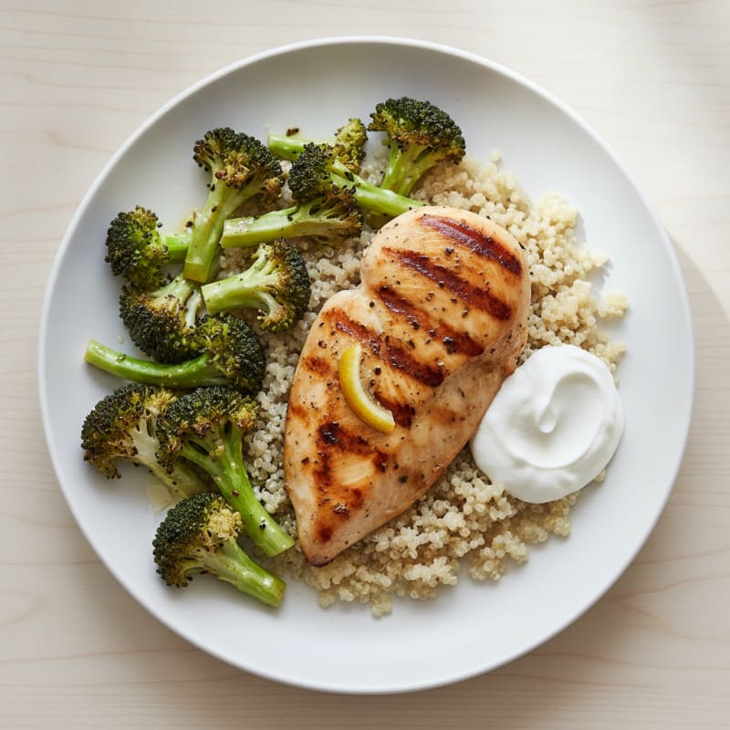 Grilled Chicken Breast with Roasted Broccoli and Quinoa