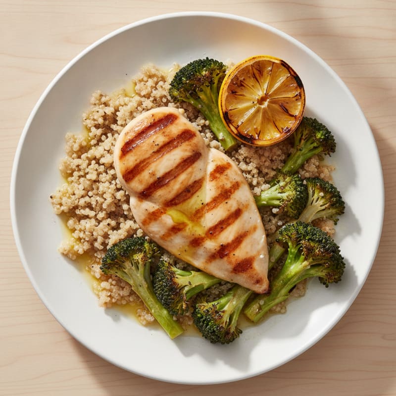 Grilled Chicken Breast with Quinoa and Roasted Broccoli