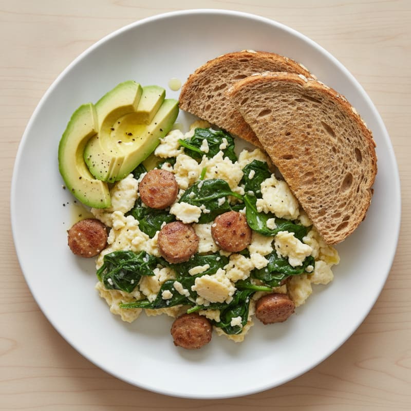 Egg White Scramble with Turkey Sausage and Spinach