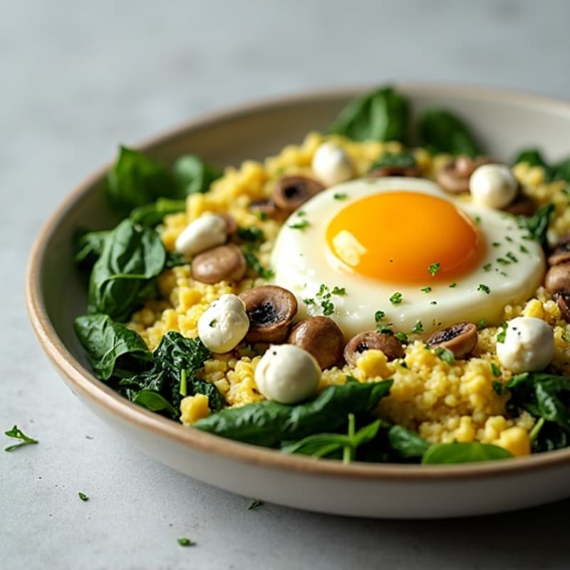 Egg White and Spinach Scramble with Cottage Cheese and Sautéed Mushrooms