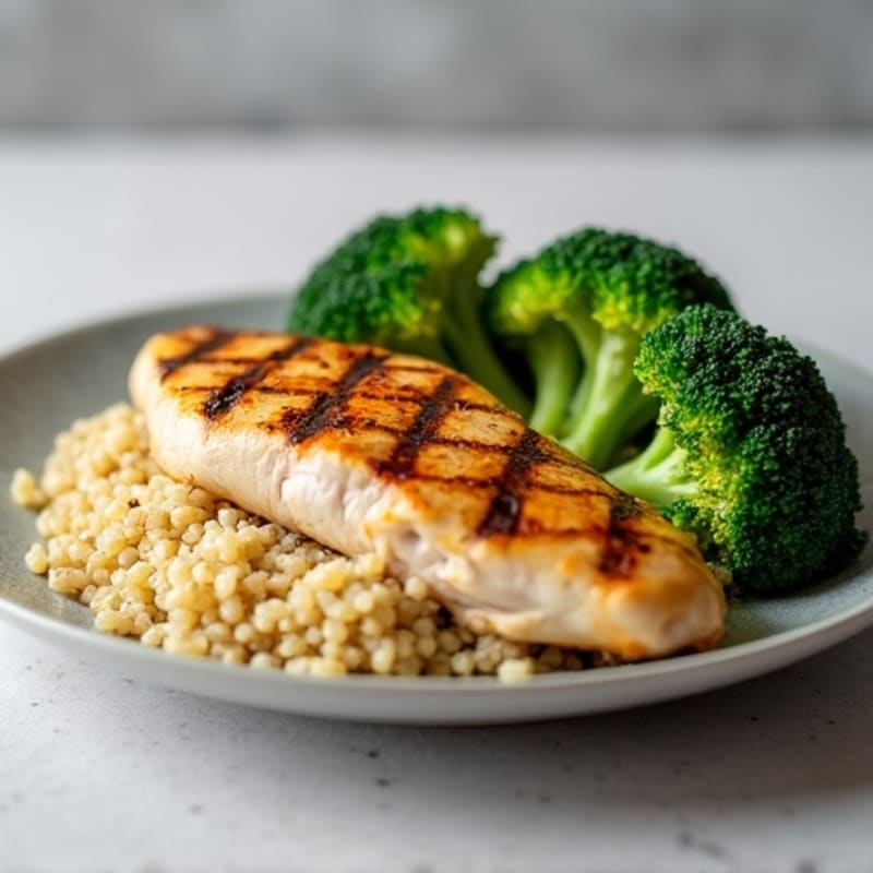 Grilled Chicken Breast with Roasted Broccoli and Quinoa