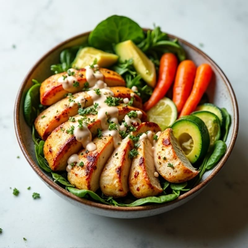 Herb-Roasted Chicken and Vegetable Bowl with Lemon Tahini Drizzle
