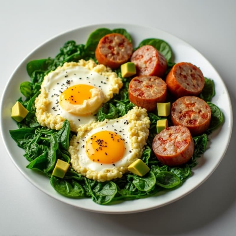 Egg White and Turkey Sausage Scramble with Sautéed Spinach