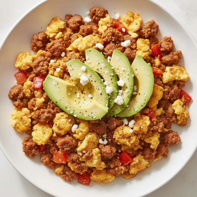 Chorizo Scramble with Avocado and Cotija