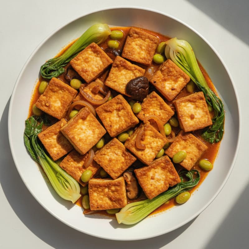 Braised Doubanjiang Tofu with Bok Choy