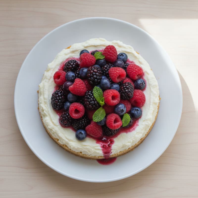 Greek Yogurt Protein Cheesecake with Mixed Berries