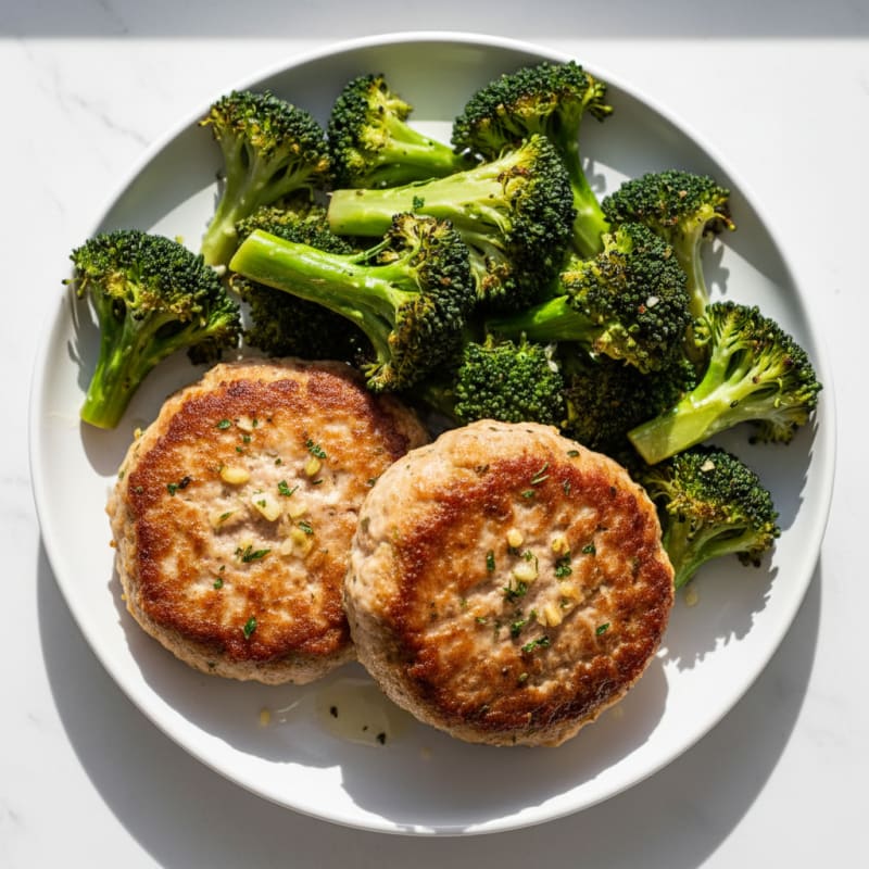 Seared Turkey Patties with Roasted Broccoli