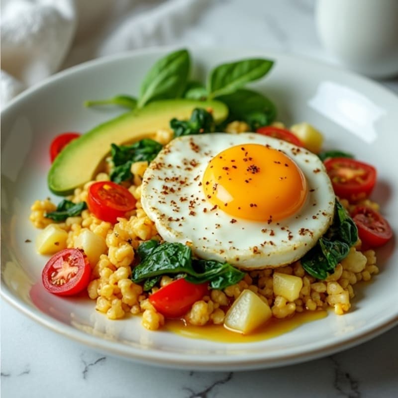 Egg White Veggie Scramble with Cottage Cheese and Fresh Spinach