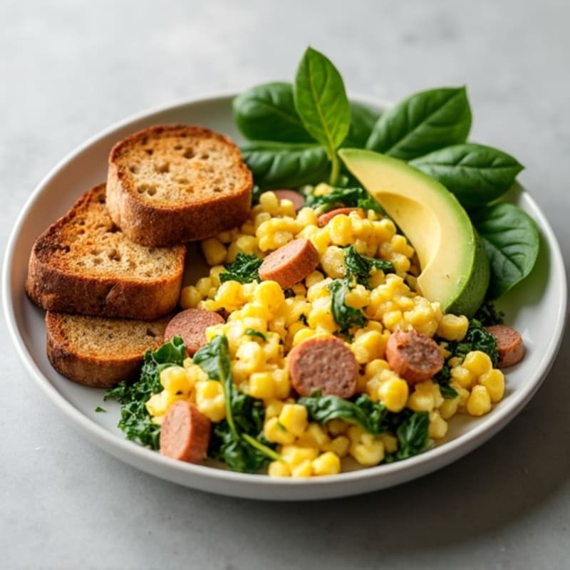 Egg White Scramble with Turkey Sausage and Spinach
