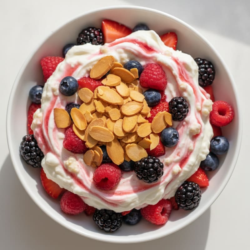 Greek Yogurt Protein Parfait with Mixed Berries and Almonds