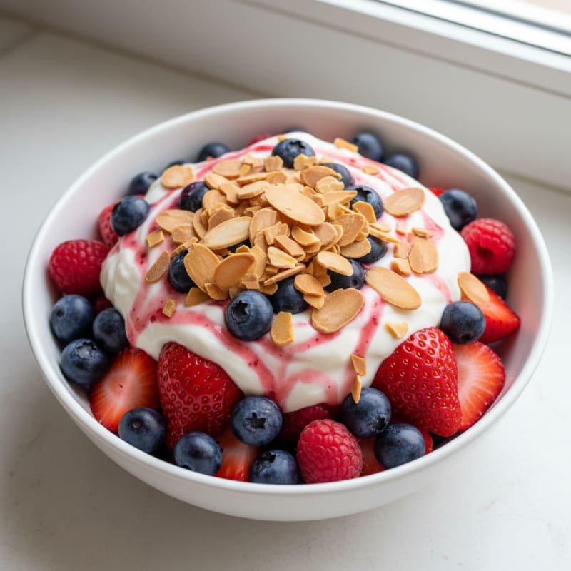 Greek Yogurt Protein Parfait with Mixed Berries and Almonds