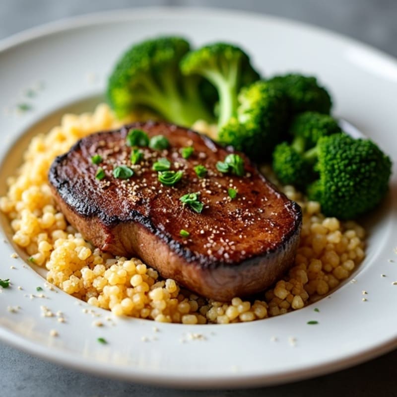 Seared Lean Beef with Roasted Broccoli and Quinoa