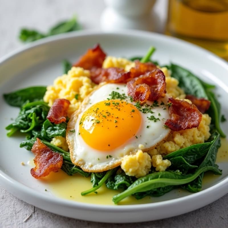 Cottage Cheese Scramble with Spinach and Turkey Bacon