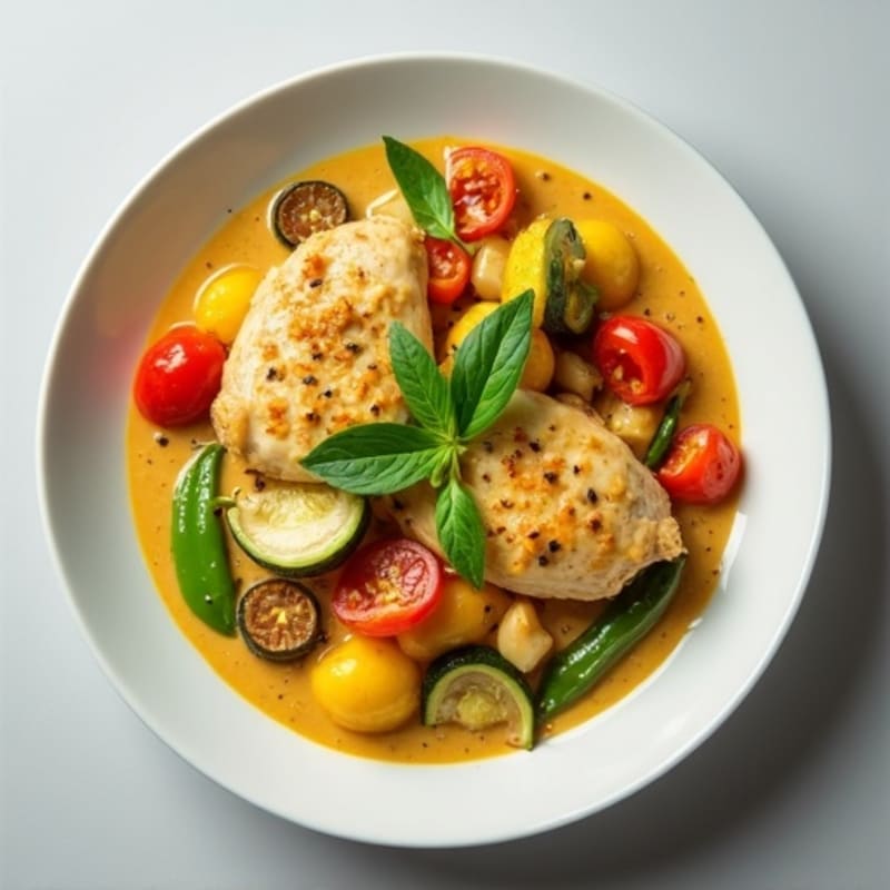 Creamy Coconut Green Curry Chicken with Fresh Vegetables