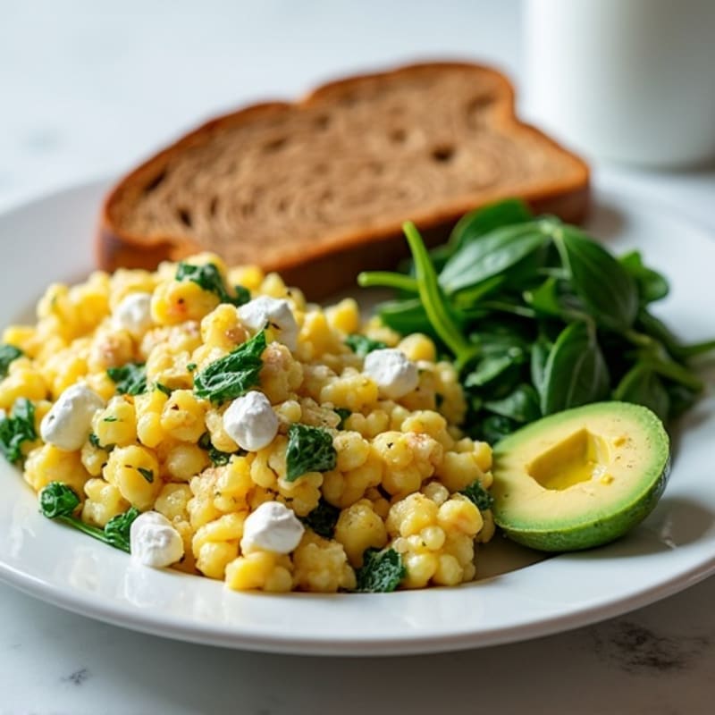Egg White and Turkey Spinach Scramble with Cottage Cheese