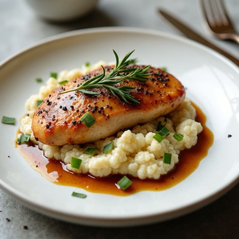Herb-Roasted Chicken with Creamy Cauliflower Mash and Balsamic Glaze