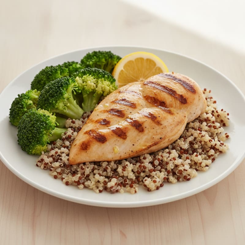 Grilled Chicken Breast with Quinoa and Steamed Broccoli