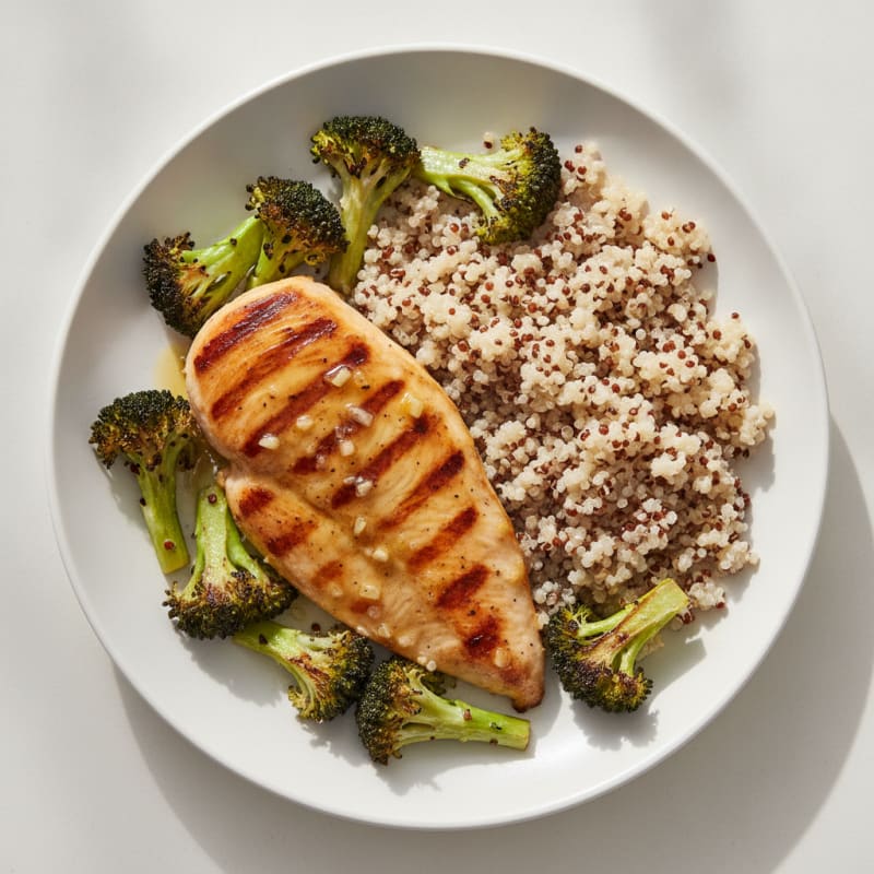 Grilled Chicken Breast with Roasted Broccoli and Quinoa