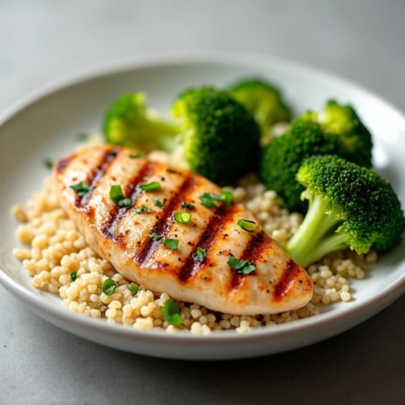 Grilled Chicken Breast with Quinoa and Roasted Broccoli