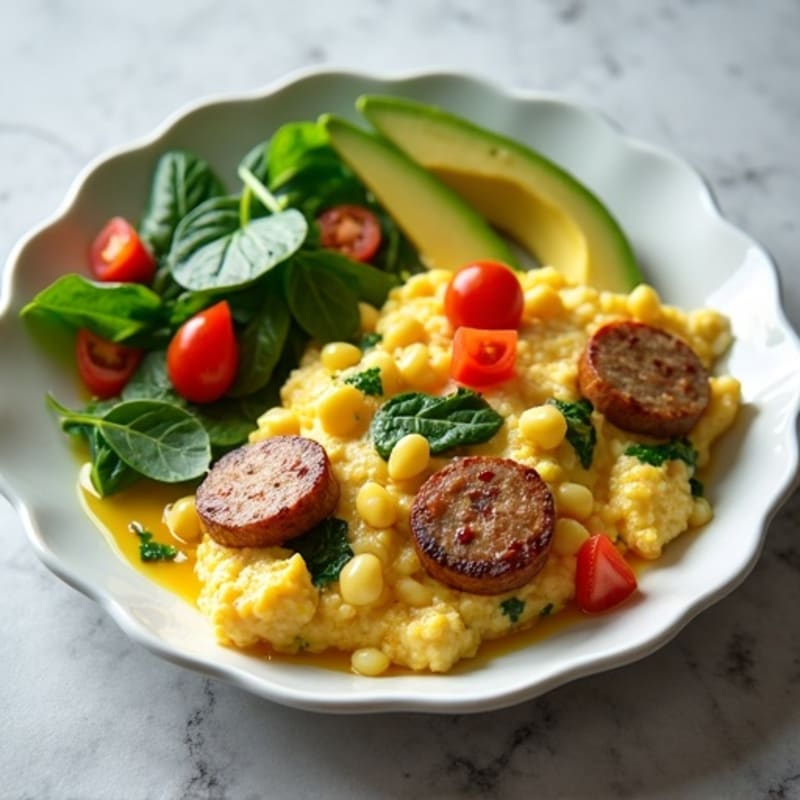 Egg White Scramble with Turkey Sausage and Spinach
