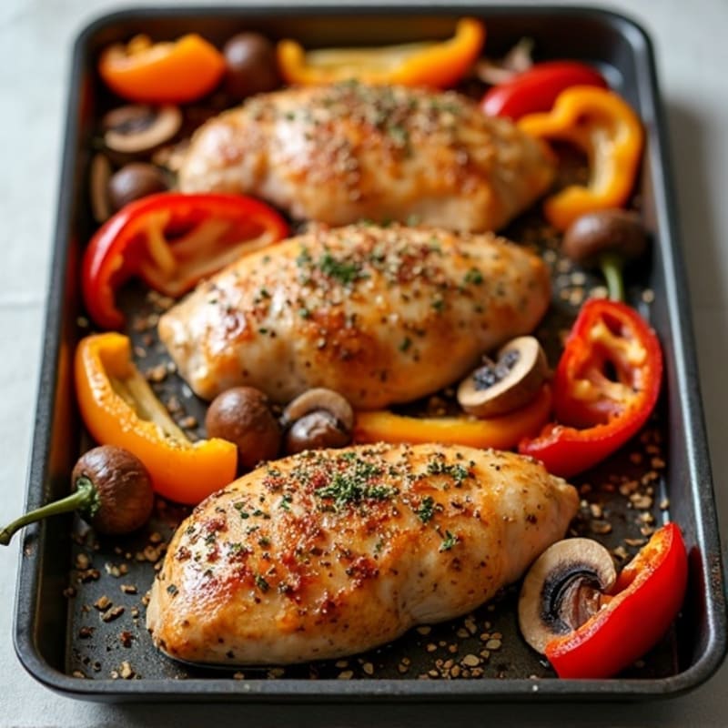 Sheet Pan Chicken with Roasted Bell Peppers and Mushrooms