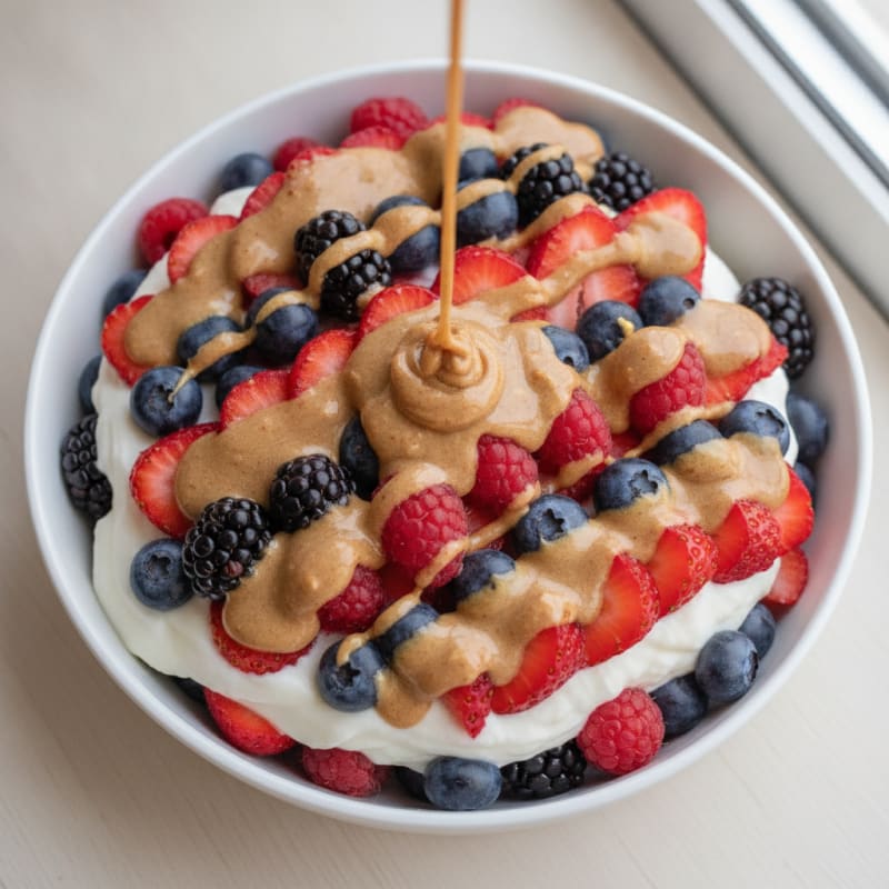 Greek Yogurt Protein Parfait with Mixed Berries and Almond Butter