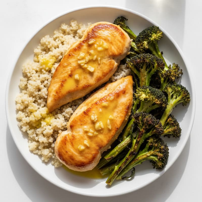 Lemon Garlic Pan Seared Chicken with Roasted Broccoli
