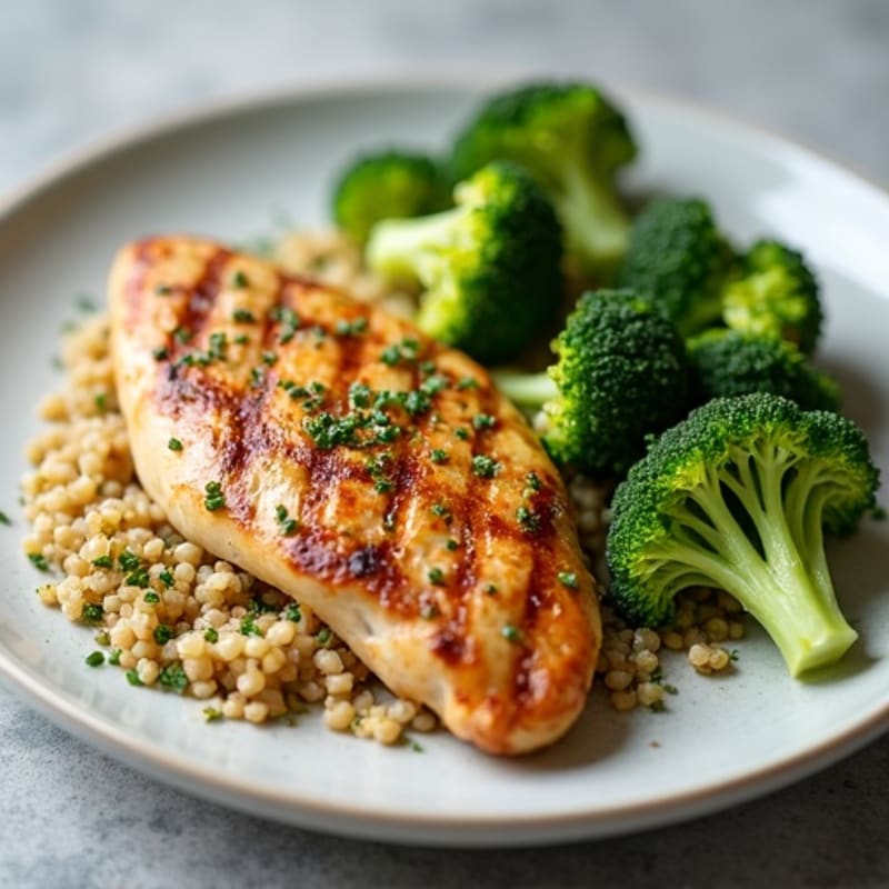 Grilled Chicken Breast with Quinoa and Roasted Broccoli