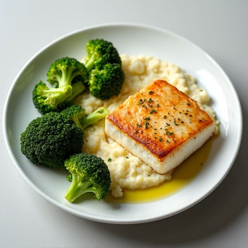 Seared Cod with Roasted Broccoli and Cauliflower Mash