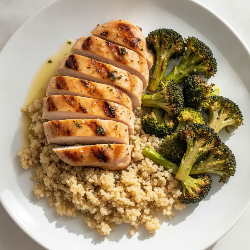 Grilled Chicken Breast with Quinoa and Roasted Broccoli
