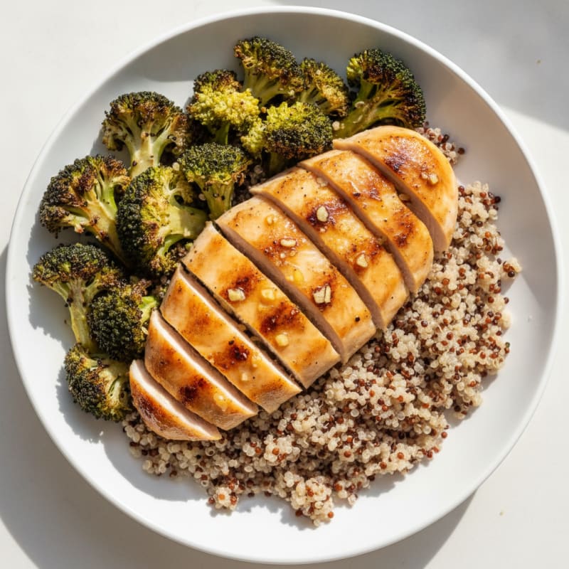Grilled Chicken Breast with Quinoa and Roasted Broccoli