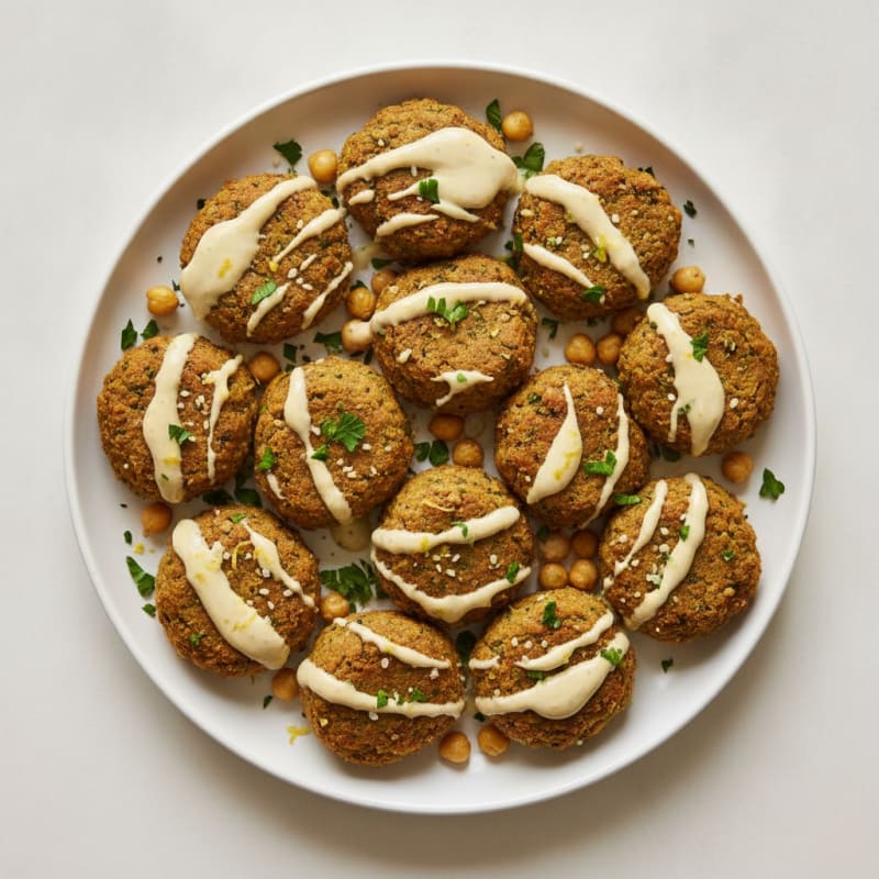 Sprouted Chickpea Falafel with Tahini Drizzle