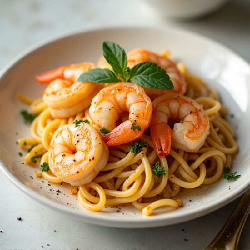 Pan-Seared Lemon Garlic Shrimp with Whole Wheat Linguine