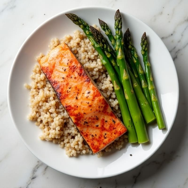 Seared Salmon with Steamed Asparagus and Brown Rice