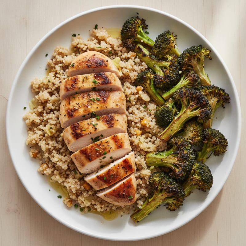 Grilled Chicken Breast with Quinoa and Roasted Broccoli
