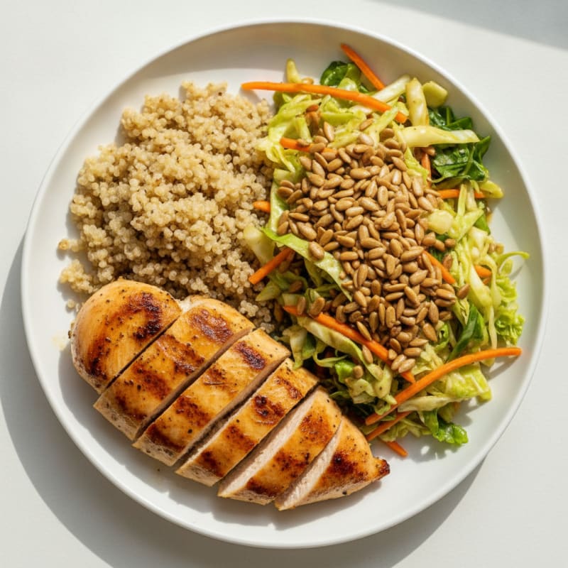 Grilled Chicken Breast with Crunchy Cabbage Salad and Quinoa