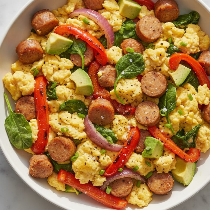 Hearty Scrambled Eggs with Roasted Vegetables