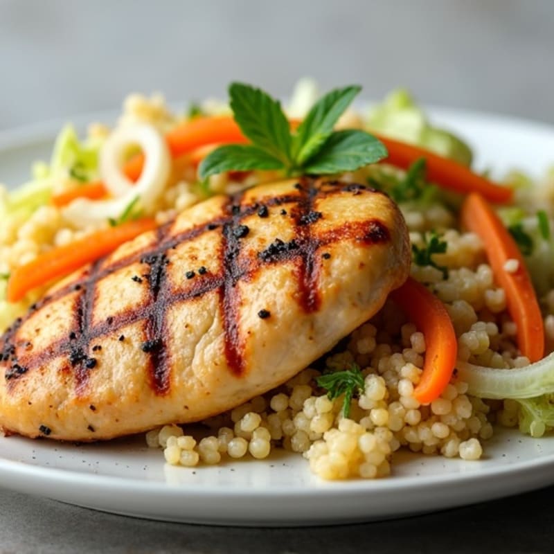 Grilled Chicken Breast with Crunchy Cabbage Slaw and Quinoa