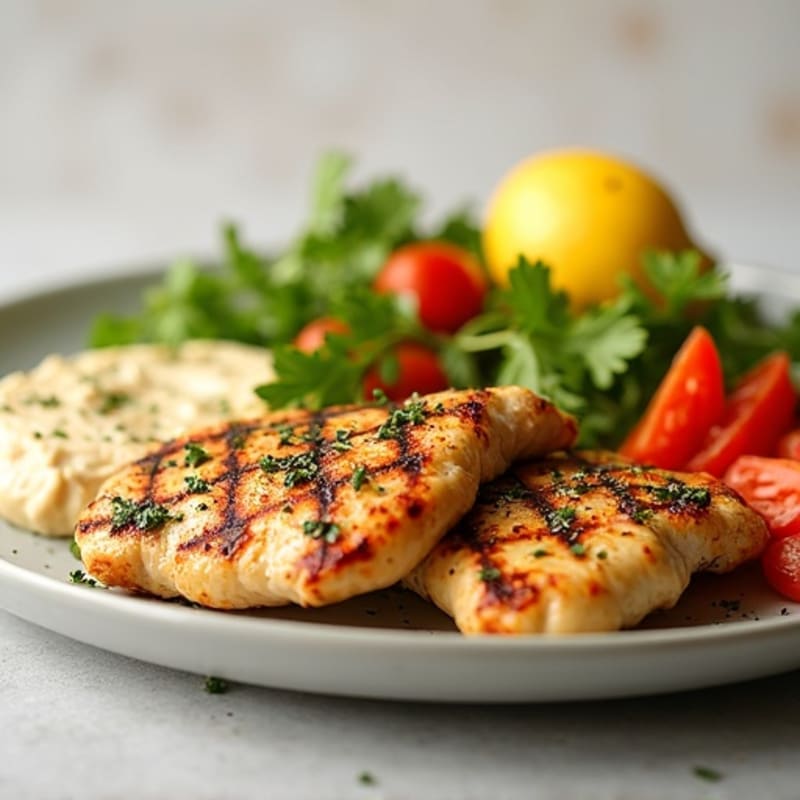 Lemon-Herb Grilled Chicken with Creamy Hummus and Crispy Fresh Vegetables