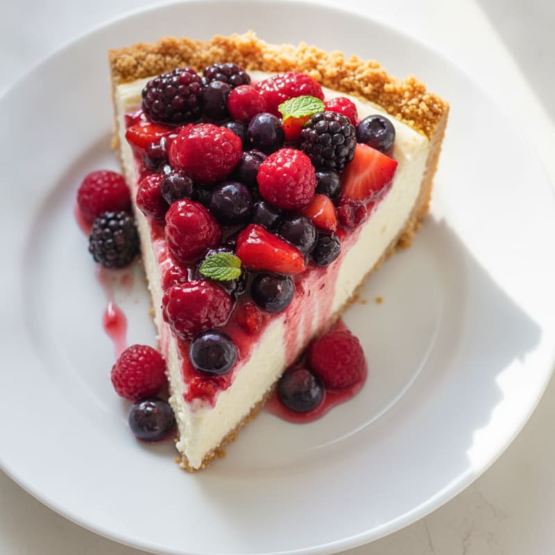 Greek Yogurt Protein Cheesecake with Mixed Berries