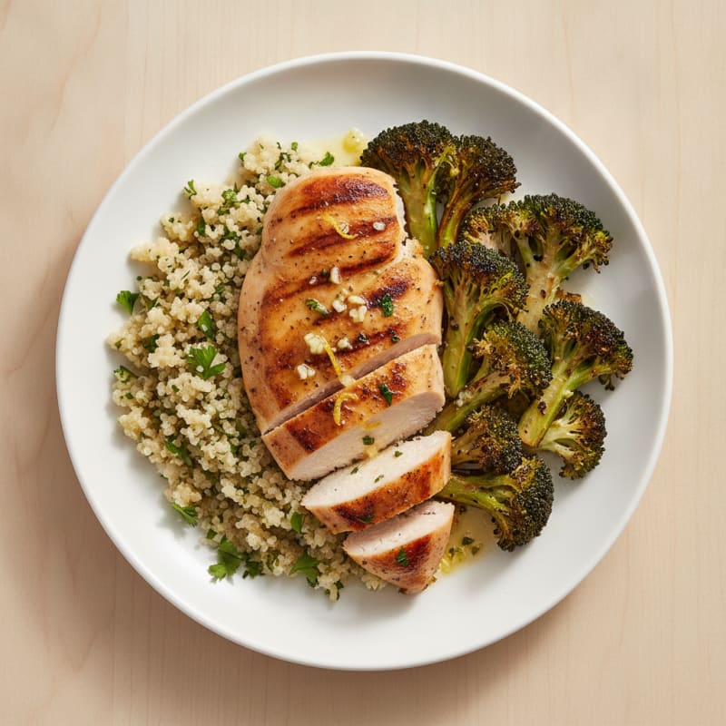 Grilled Chicken Breast with Quinoa and Roasted Broccoli