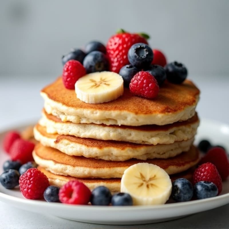Fluffy Banana Protein Pancakes with Fresh Berries