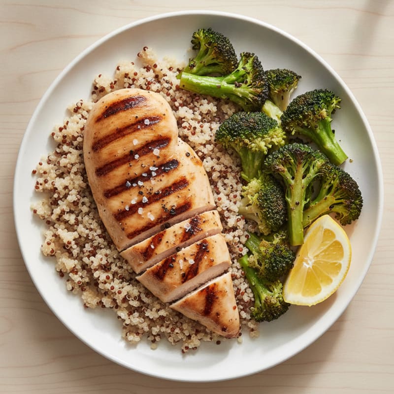 Grilled Chicken Breast with Quinoa and Roasted Broccoli