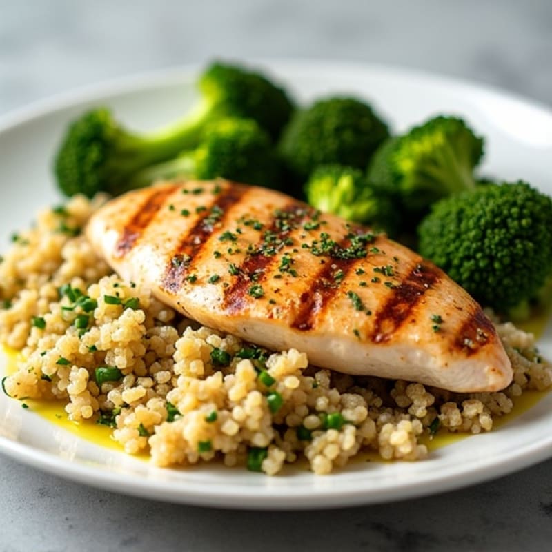 Grilled Chicken Breast with Quinoa and Roasted Broccoli