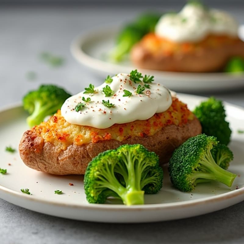 Crispy Baked Potato with Creamy Chicken and Broccoli