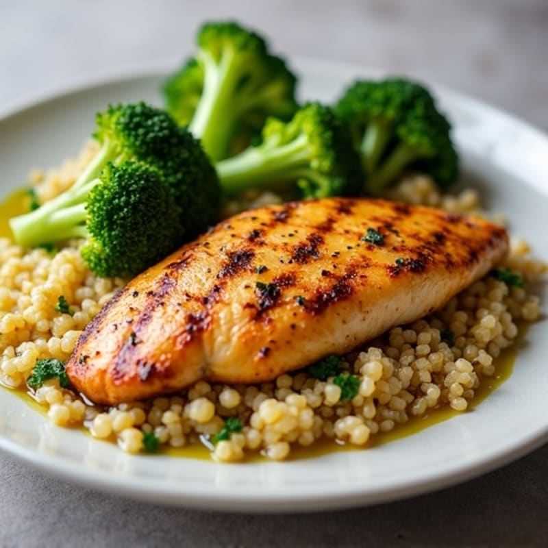 Grilled Chicken Breast with Quinoa and Roasted Broccoli