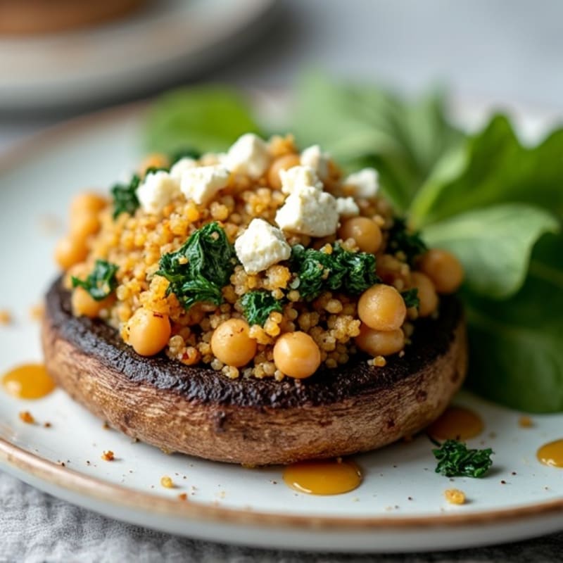 Baked Portobello Mushrooms Stuffed with Savory Quinoa and Spinach