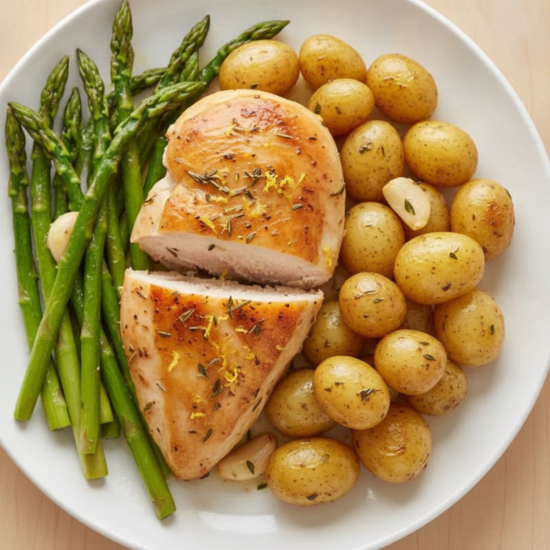 Lemon Herb Roasted Chicken with Asparagus