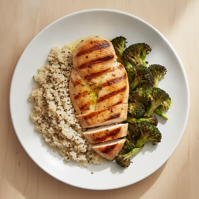 Grilled Chicken Breast with Quinoa and Roasted Broccoli